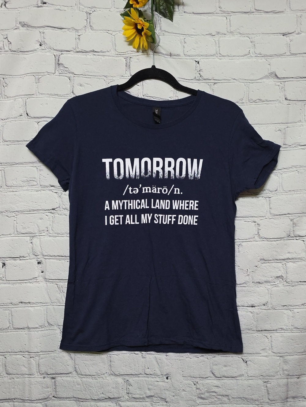 Anvil 100% Cotton Navy Blue Tshirt "Tomorrow..." Women SzM